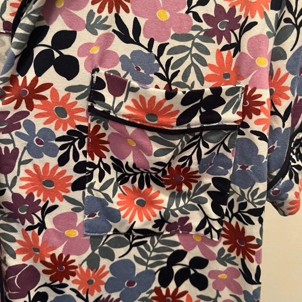 Kate Spade Floral Pajama Top Large Button Front‎ Colorful Short Sleeve Lounge